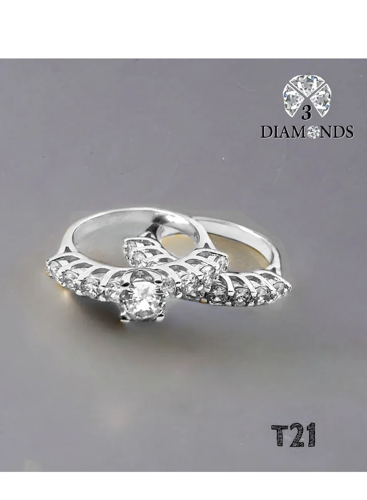 Twins Ring Platinum Plated For Women With Zircon Stone - Silver