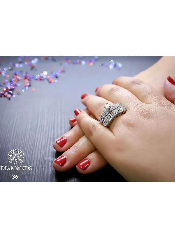 Twins Ring Platinum Plated For Women With Zircon Stone - Silver