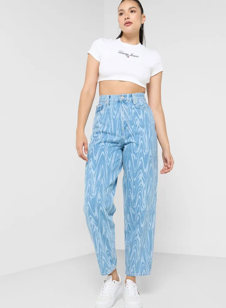 Printed High Waist Jeans