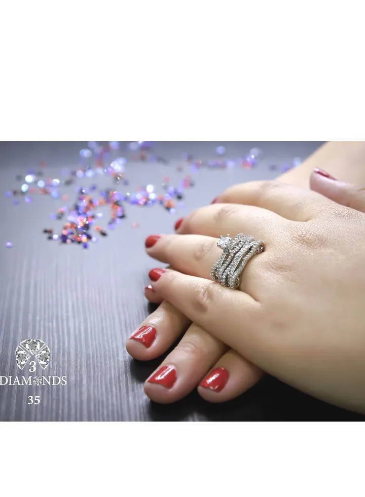 Twins Ring Platinum Plated For Women With Zircon Stone - Silver