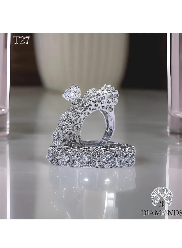 Twins Ring Platinum Plated For Women With Zircon Stone - Silver