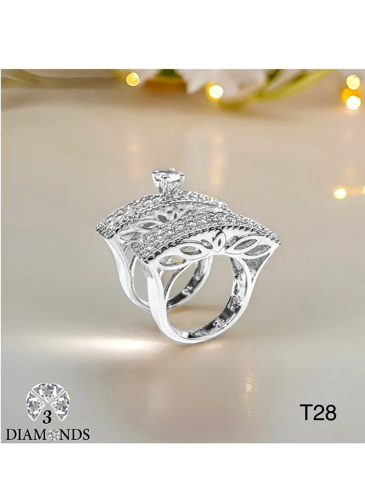 Twins Ring Platinum Plated For Women With Zircon Stone - Silver