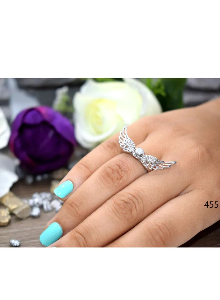 Wings Platinum Plated Ring For Women With Zircon Stone - Silver