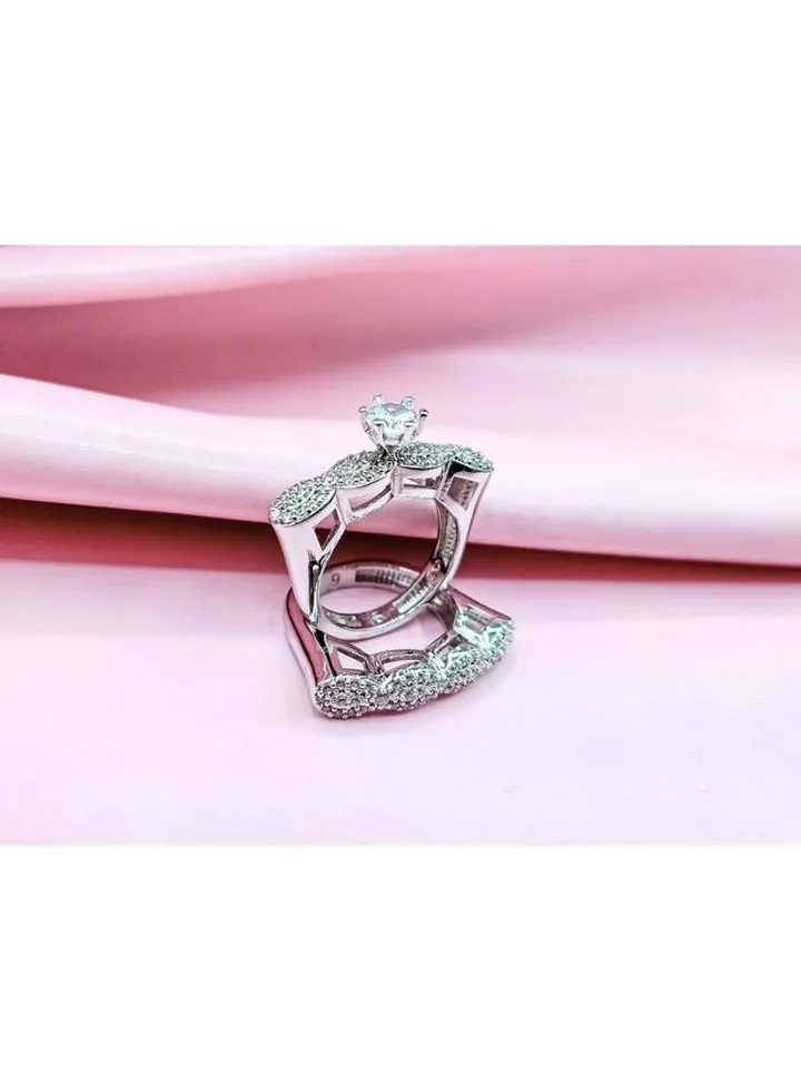 Twins Ring Platinum Plated For Women With Zircon Stone - Silver