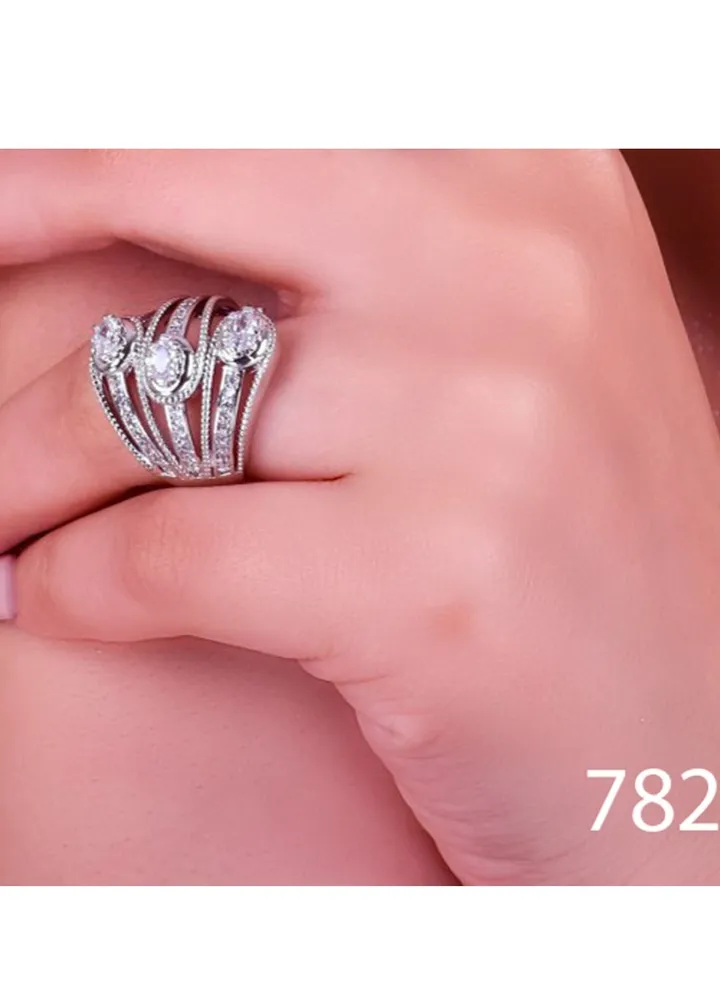 Platinum Plated Ring For Women With Zircon Stone - Silver