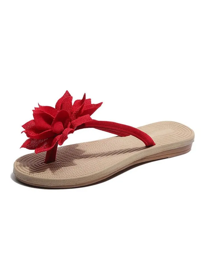 Non Slip Flower Flip Flops Red/Brown