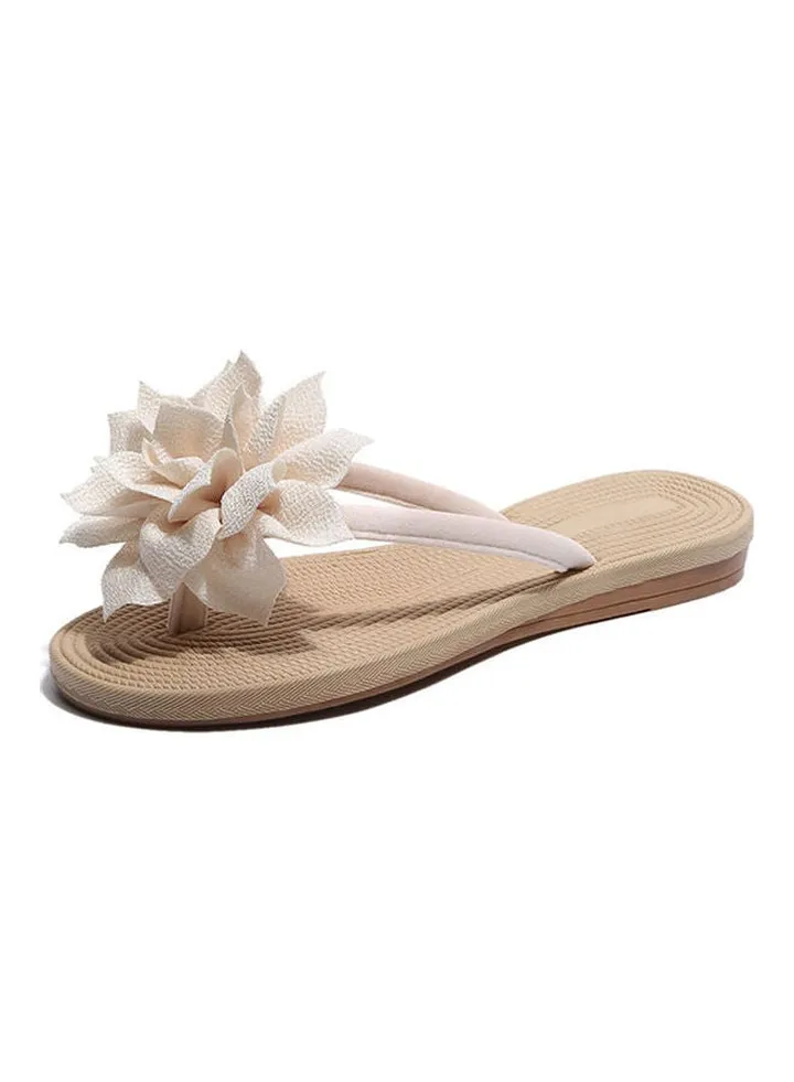 Non Slip Flower Flip Flops Beige/Brown