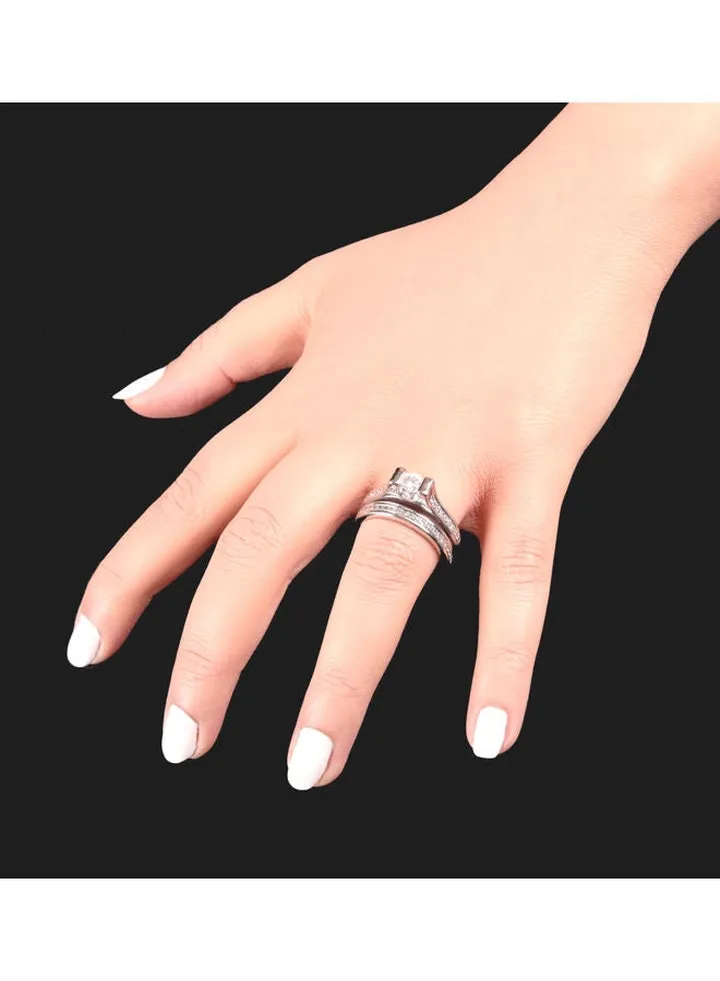 Twins Ring Platinum Plated For Women With Zircon Stone - Silver