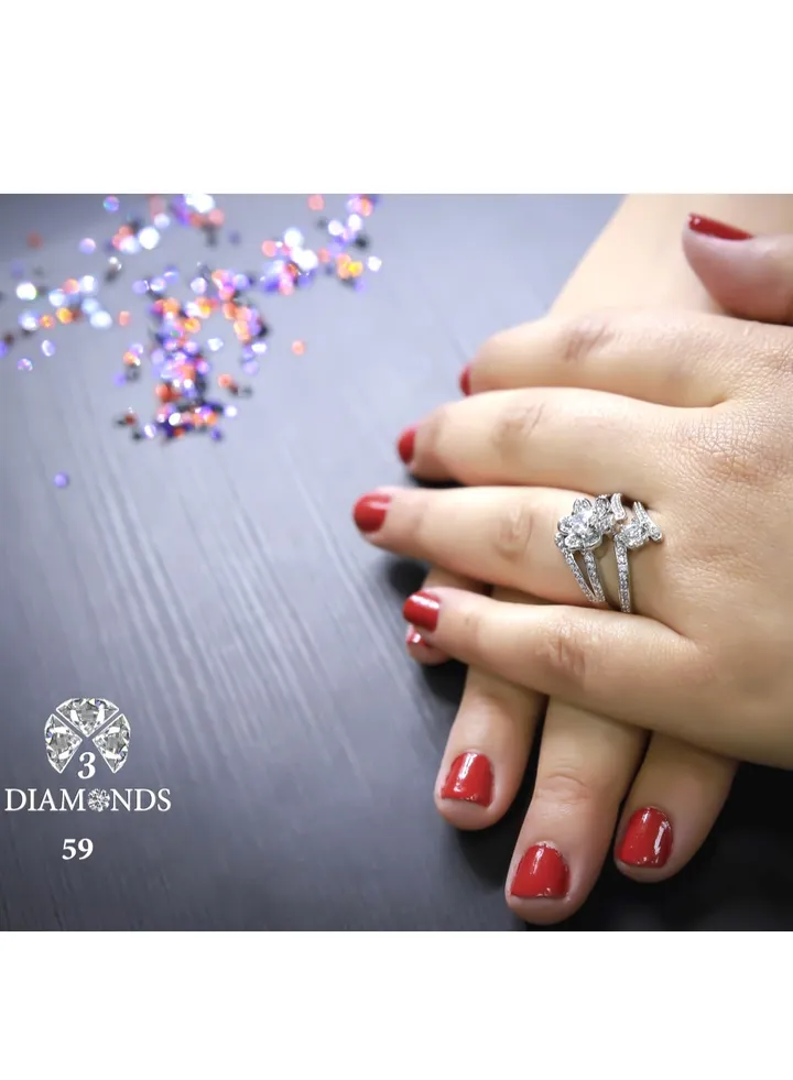 Flower Twins Ring Platinum Plated For Women With Zircon Stone - Silver