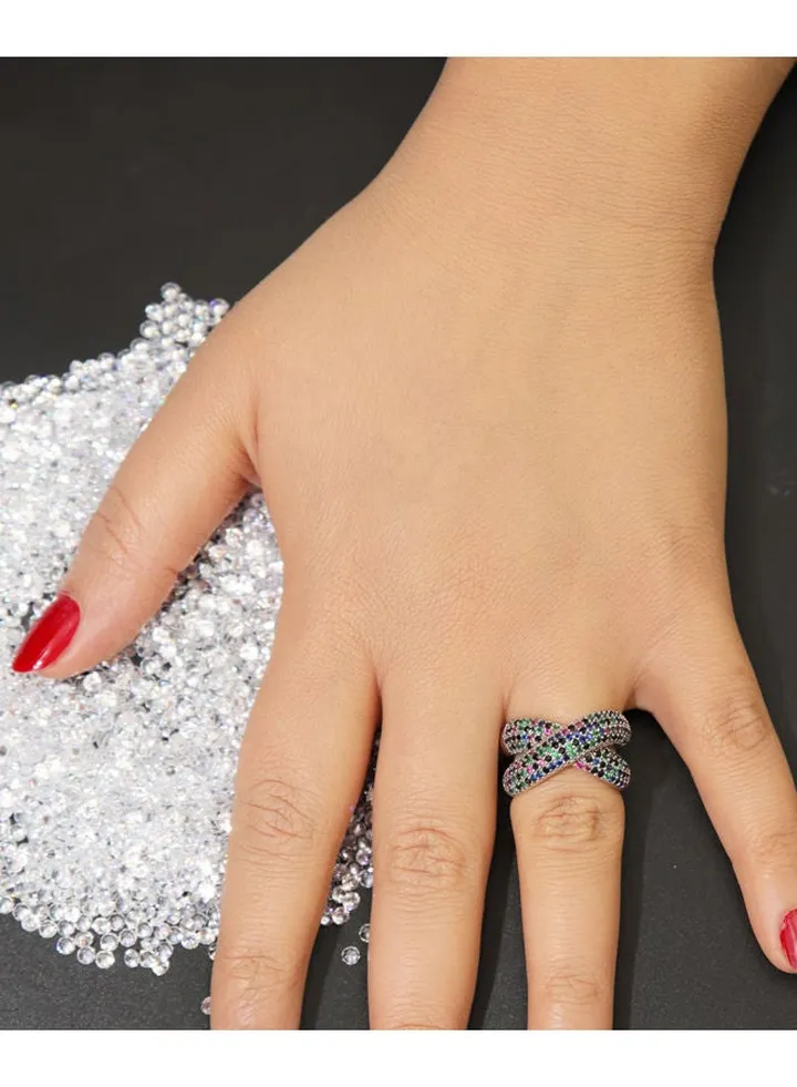 Platinum Plated Ring For Women With Zircon Stone - Silver