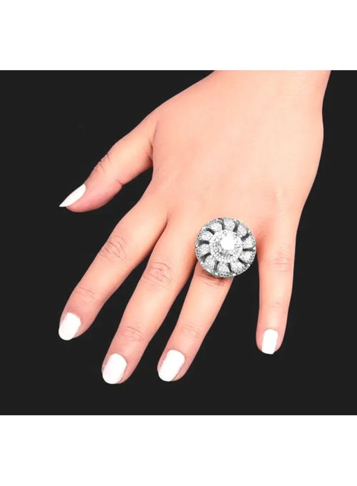Platinum Plated Ring For Women With Zircon Stone - Silver