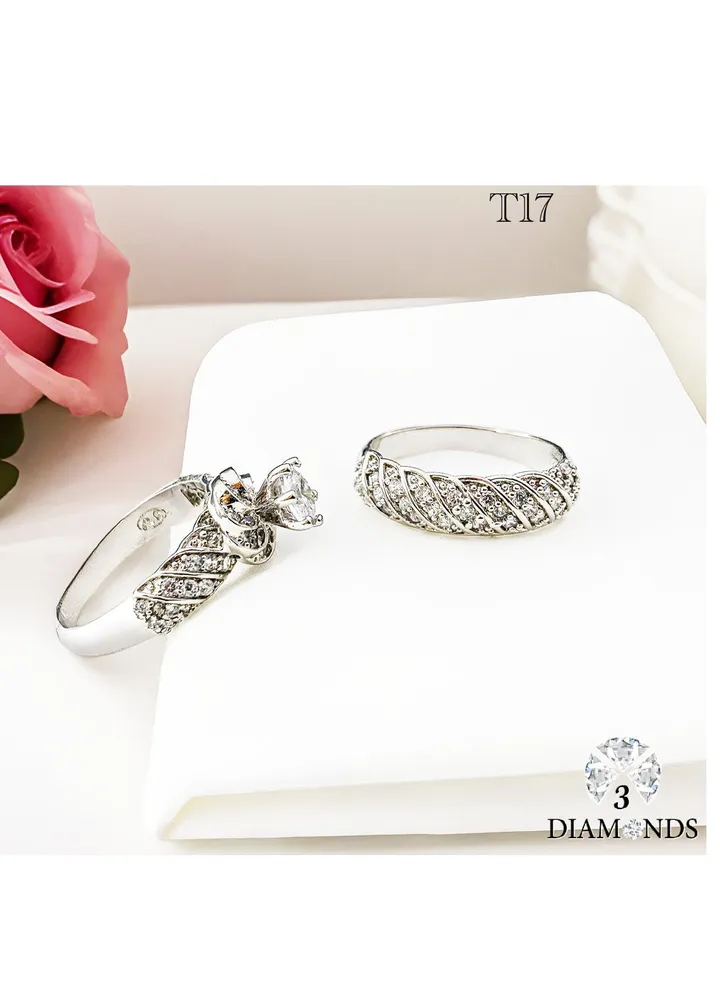 Twins Ring Platinum Plated For Women With Zircon Stone - Silver