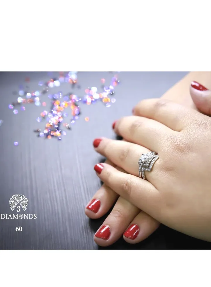 Twins Ring Platinum Plated For Women With Zircon Stone - Silver