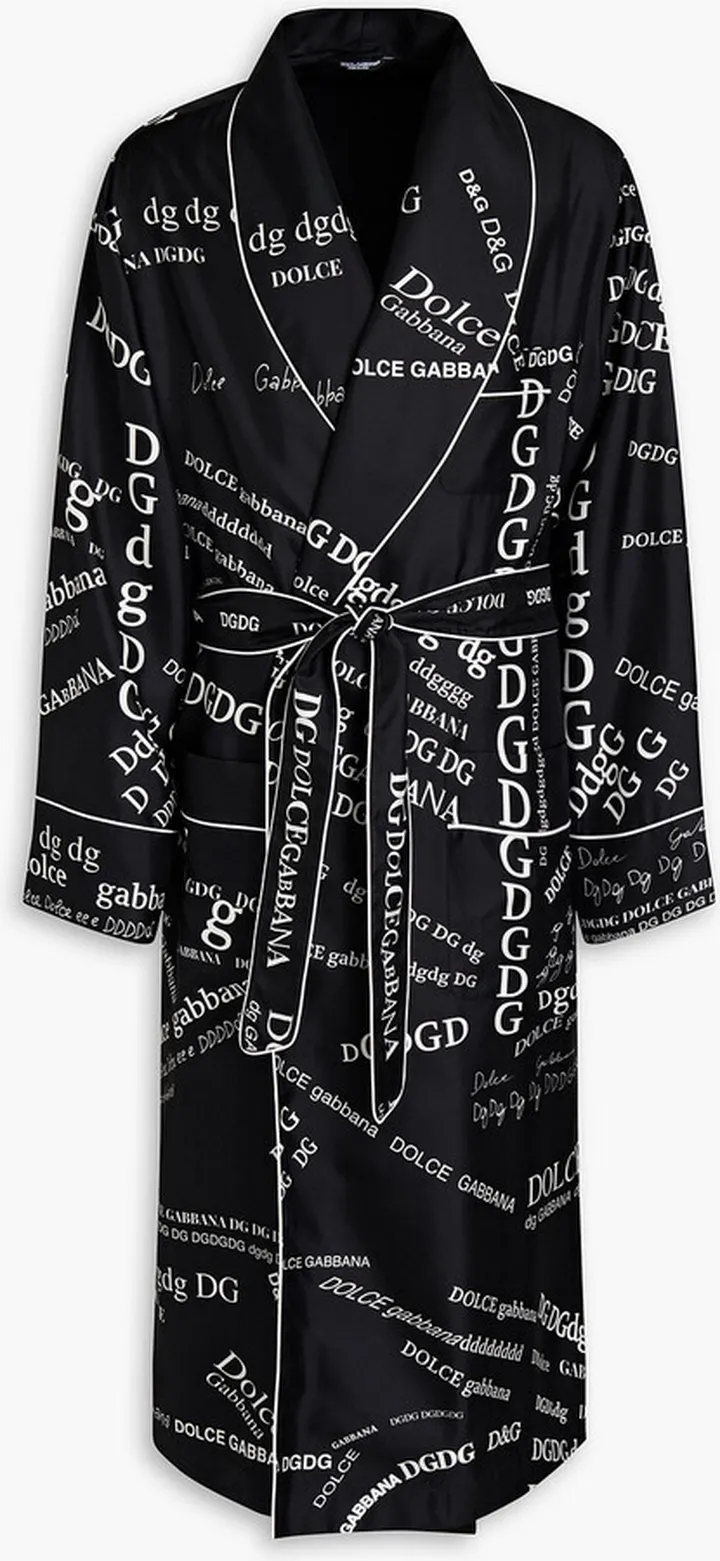 Logo-print silk-twill coat