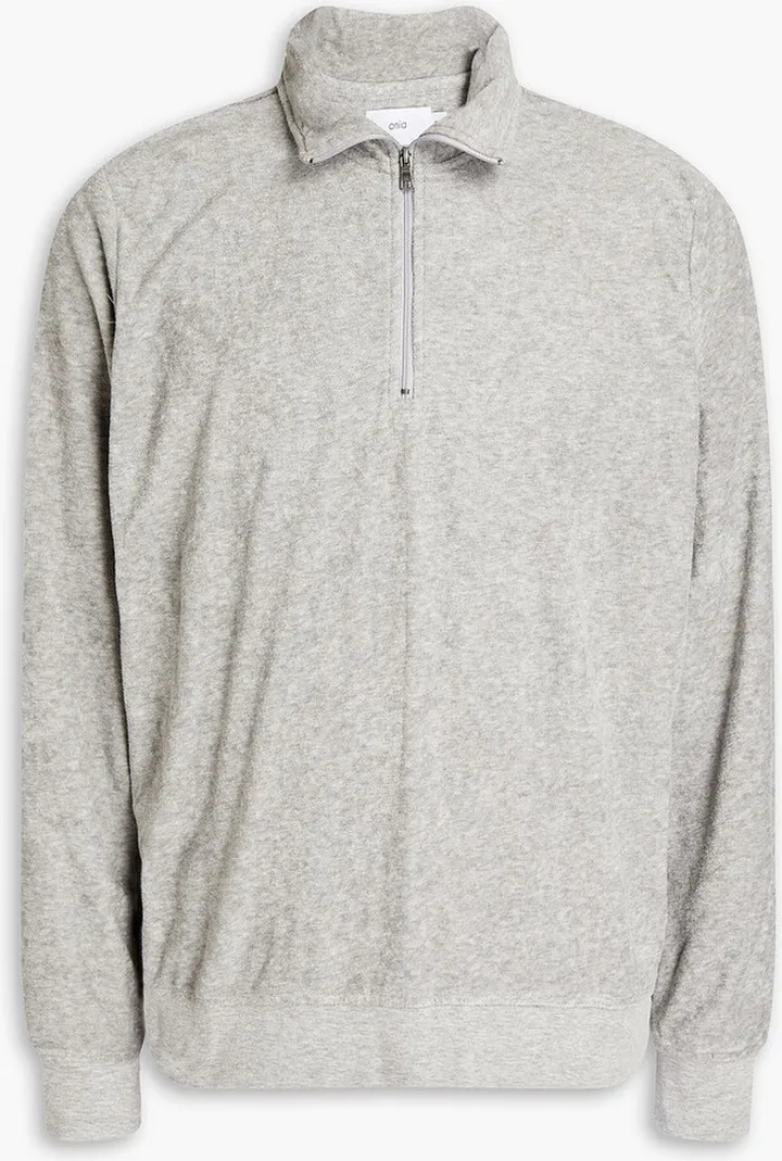 Mélange cotton-blend terry half-zip sweatshirt