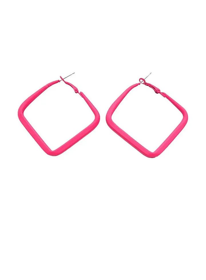 Square Earring Of Fluffy Women's Accessories-Hot pink