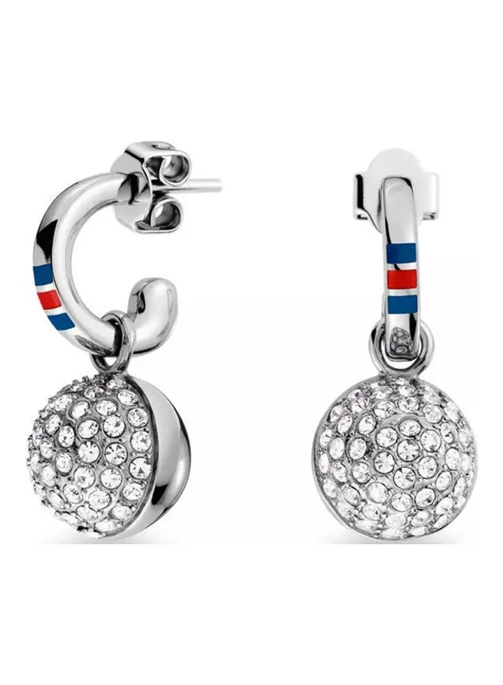 One Size Silver Stainless Steel Dangle Earrings With Zirconia