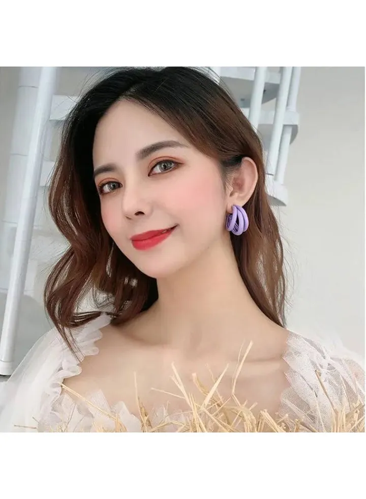 Trouble Lines Earring Of Fluffy Women's Accessories-Purple