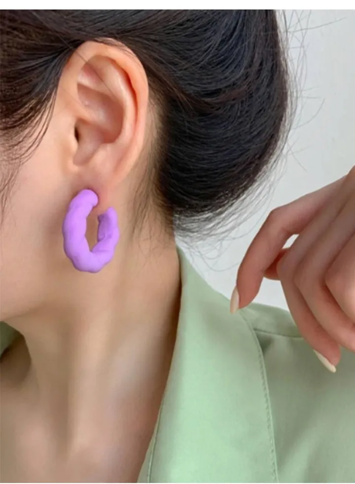 Egg Shape Earring Of Fluffy Women's Accessories-Purple
