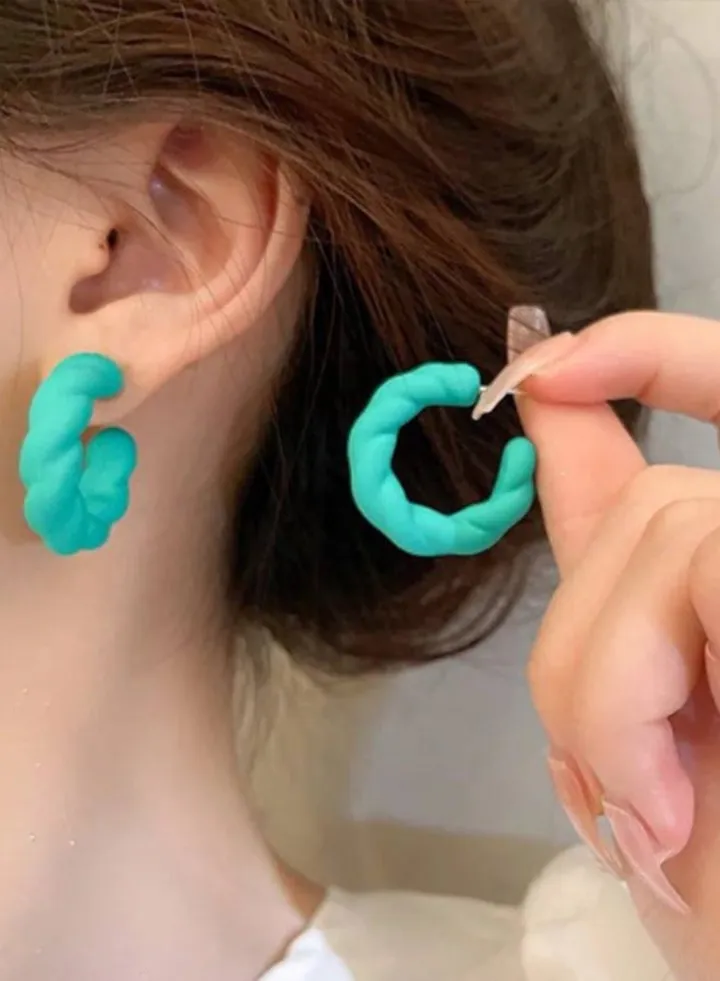 Egg Shape Earring Of Fluffy Women's Accessories-Blue