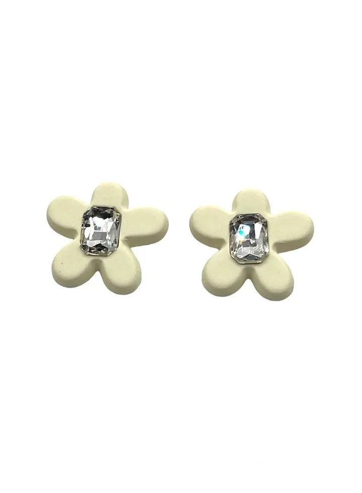 Loly Flower Earring Of Fluffy Women's Accessories-White