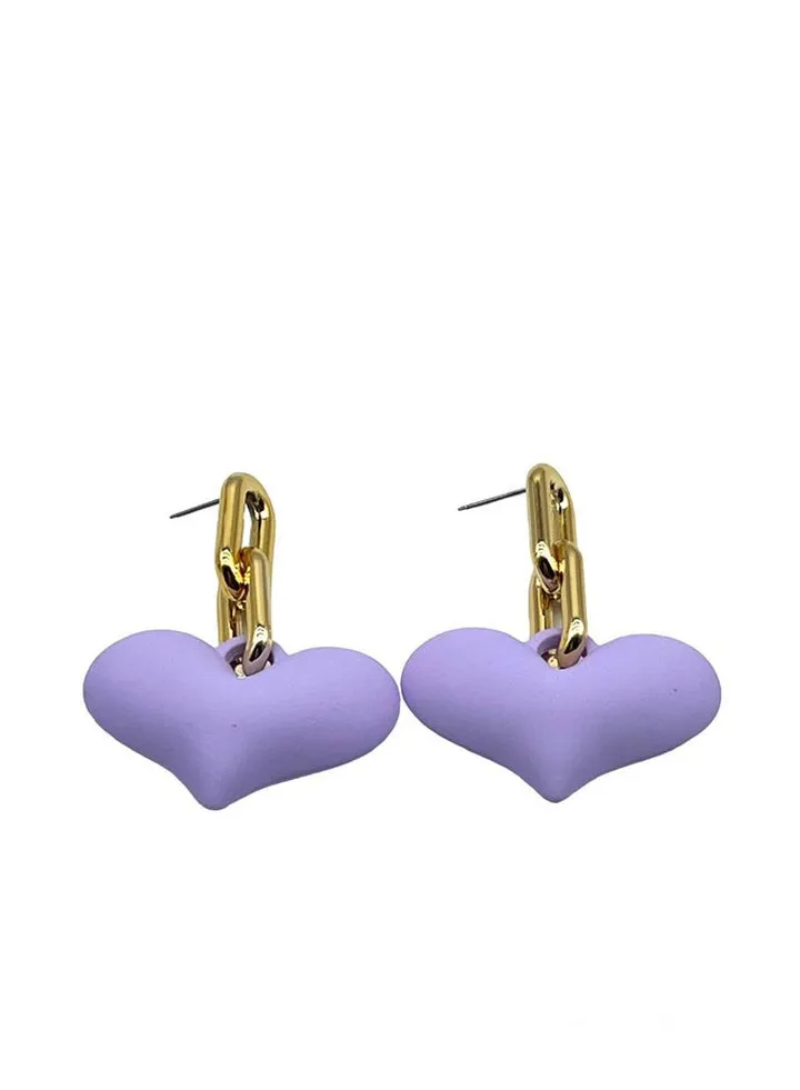 Heart Earring Of Fluffy Women's Accessories-Purple