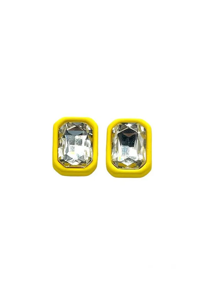 Square Crystal Earring Of Fluffy Women's Accessories-Yellow