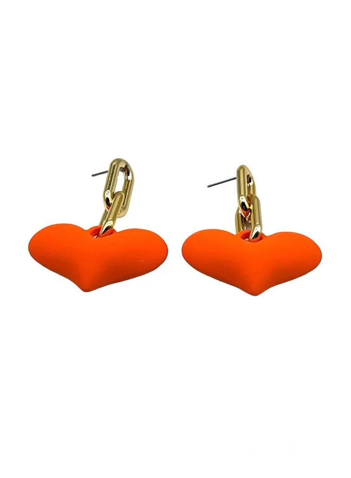 Heart Earring Of Fluffy Women's Accessories-Orange