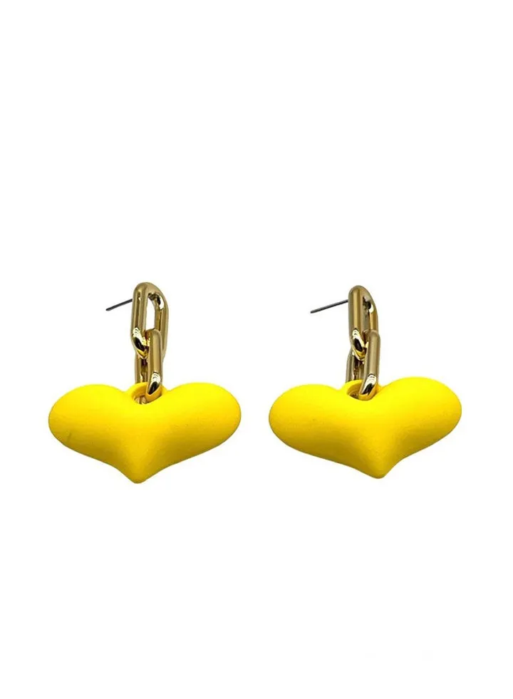 Heart Earring Of Fluffy Women's Accessories-Yellow