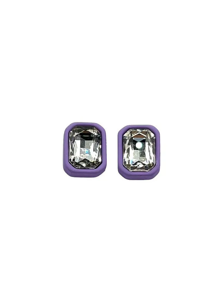 Square Crystal Earring Of Fluffy Women's Accessories-Purple