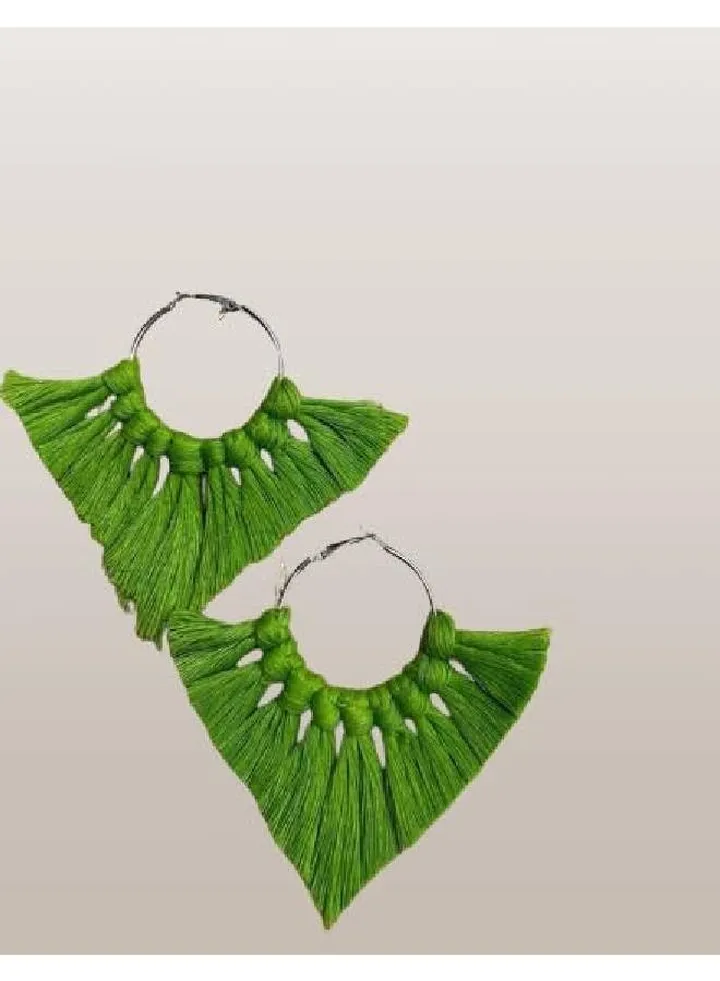 Women's green handmade macrame earrings