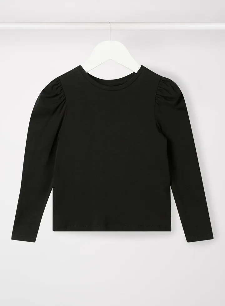 Girls Puff Sleeve Top Black