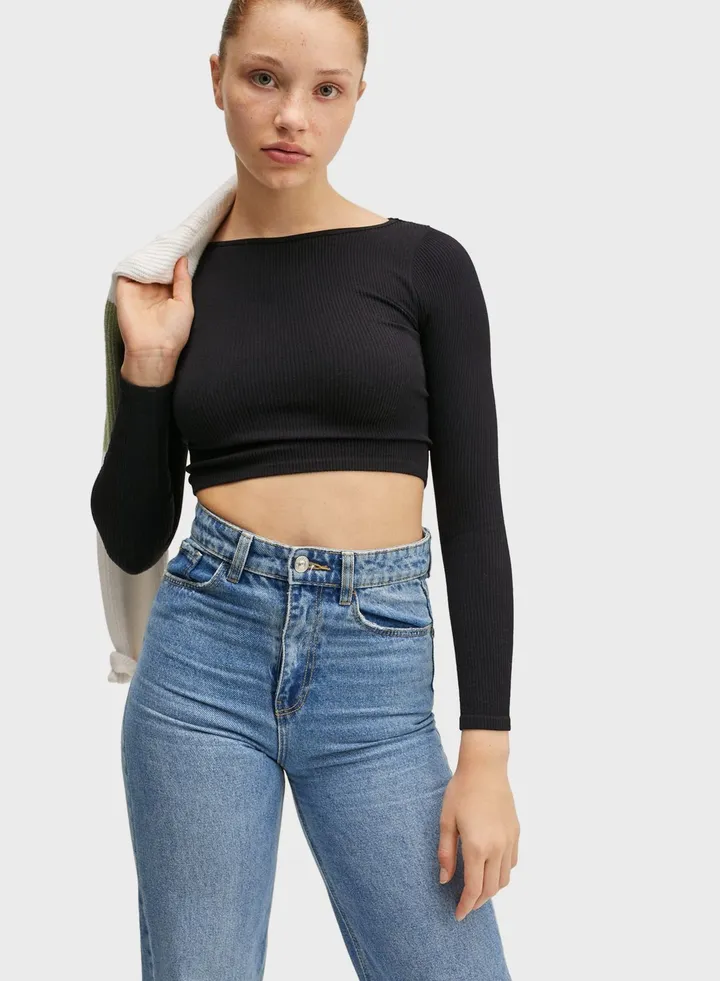 Kids Ribbed Crop T-Shirt