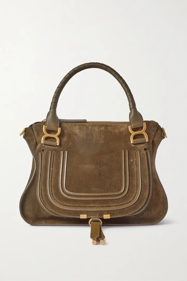 Chloé - Marcie Medium Textured Leather-trimmed Suede Shoulder Bag - Green