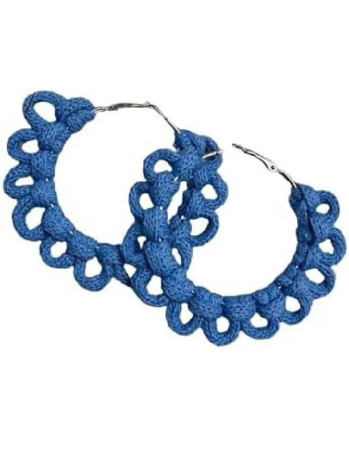 Women's blue handmade macrame earrings