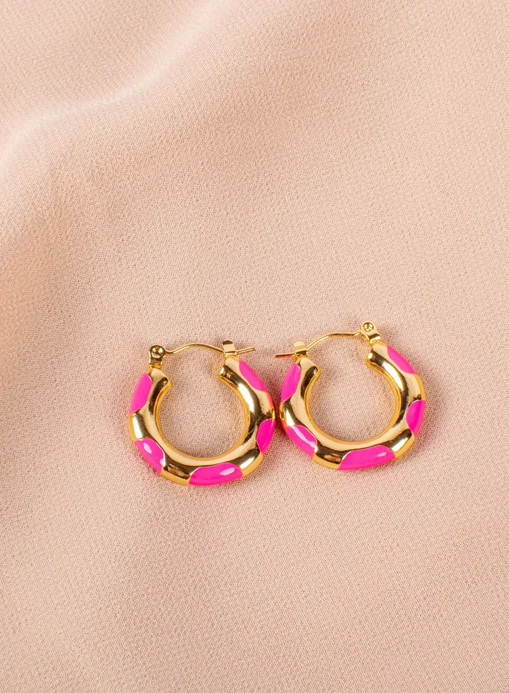 Stainless Steel Golden Fushia Earring