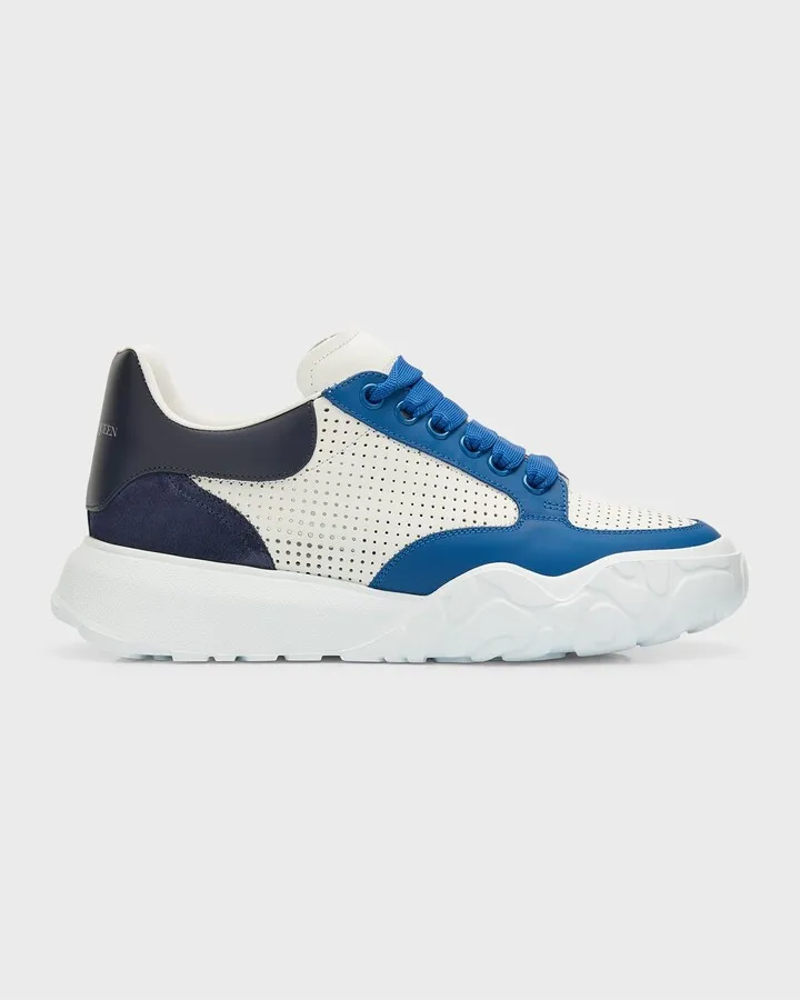 Men's Perforated Leather Court Low-Top Sneakers