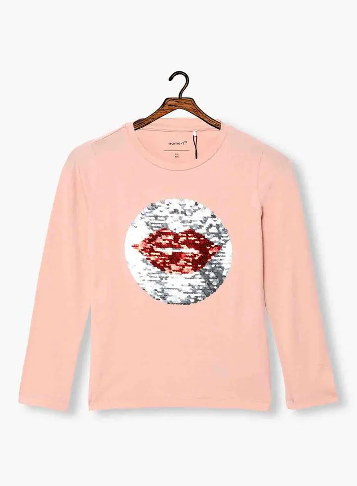 Kids Reversible Sequin Long Sleeve T-Shirt Pink/Red