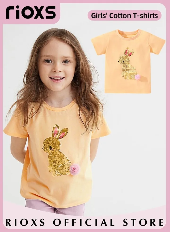 Toddler Girls Fashion 100% Cotton Cartoon Top Short Sleeve Breathable Summer T-Shirt Playwear