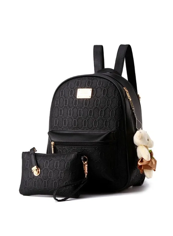 4 Pieces Ladies Casual Backpack School Bag Backpack Set For High School Students (Black)