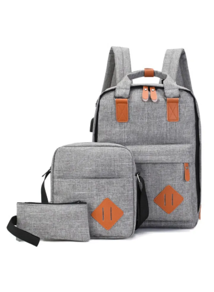 3 Piece Casual Backpack Grey