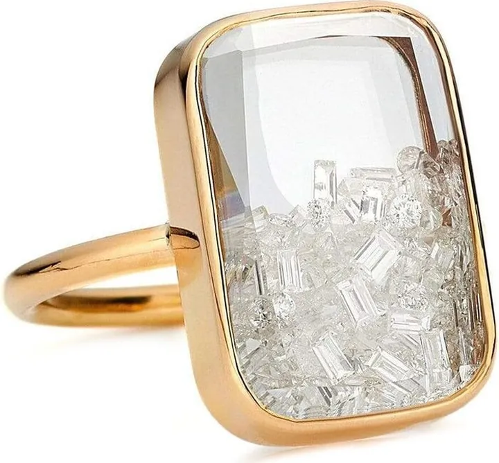 18kt Yellow Gold Rectangular Diamond Shaker Ring