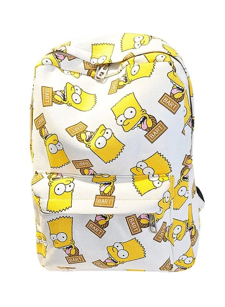 Cartoon Print Canvas Backpack White/Yellow