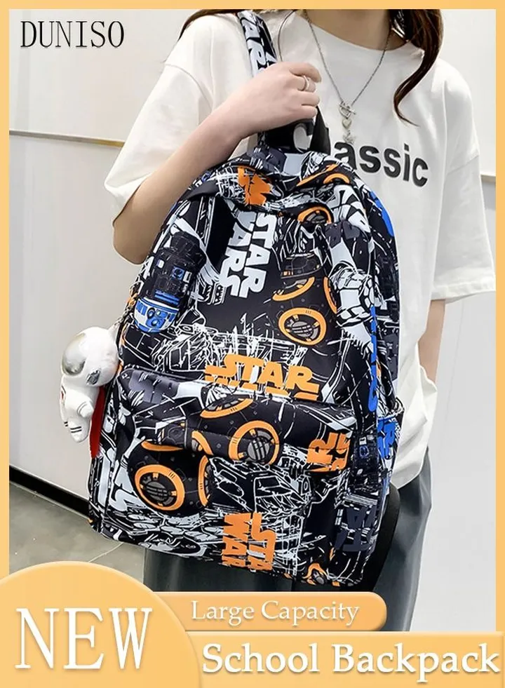 School Backpack Large Capacity Multi-pocket Students Backpack School Bag Fashion Graffiti Book Bags Waterproof Wear-resistant Backpacks for Teen Back Pack College Students Laptop Bag for Casual Travel