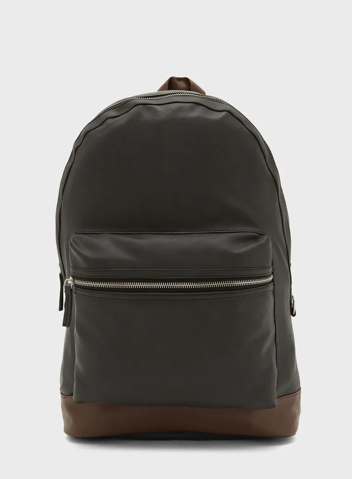 Faux Leather Backpack With Laptop Sleeve