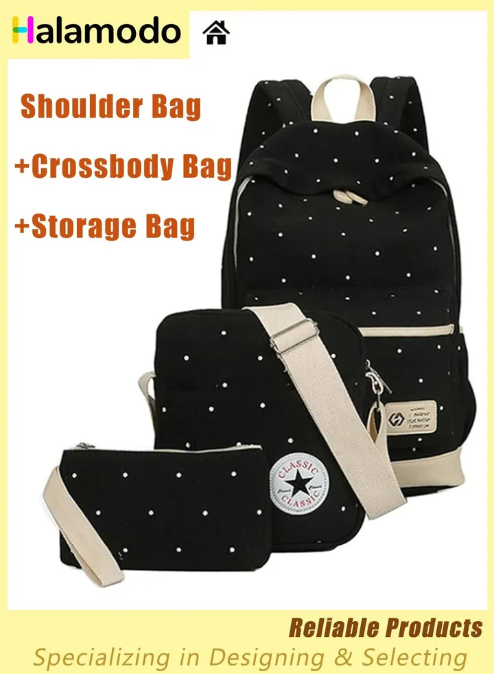3PCS School Backpack Set, Portable Casual Daypack for Boys Girls, Students Shoulder Bag, Laptop Backpack, with Sling Crossbody Bag and Storage Bag, Book Bags, for School College Office Travel