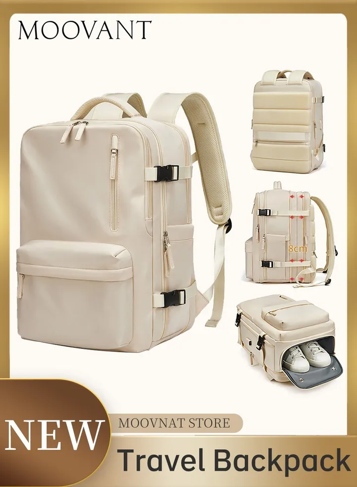 Large Travel Women Backpack Hiking Backpack Waterproof Outdoor Sport Rucksack Casual Daypack School Bag Multifuctional Luggage Bag with USB Chargeand Shoe Compartment Off-white
