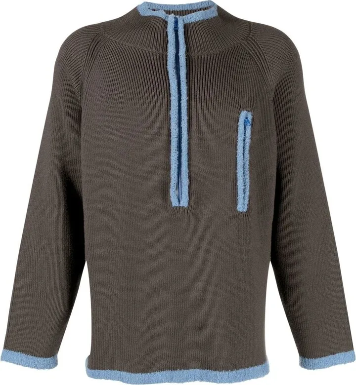 Zip-Front Knitted Jumper