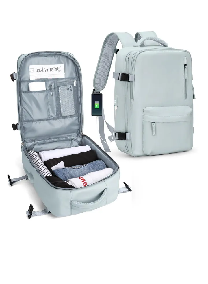 Large Travel Backpack, Waterproof Breathable Laptop Backpack with USB Charging Port Shoe Storage Bags for 15.6 Inch Laptop, for Hiking School Work Separable From Wet and Dry 180° Flip-top Design