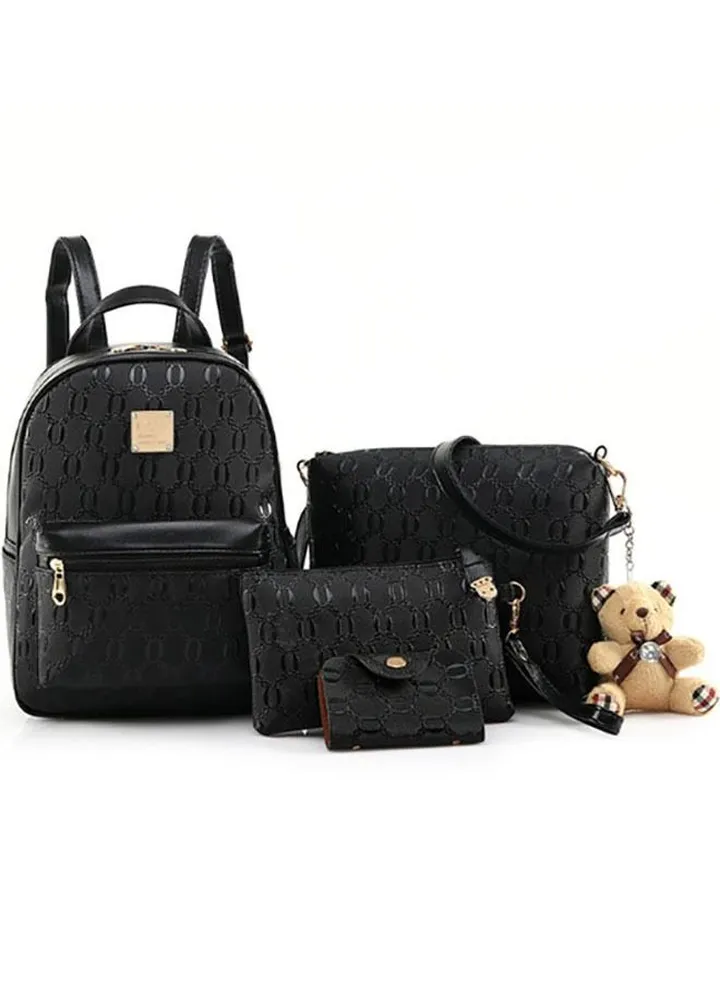 4pcs Ladies Youth Backpack Set Messenger Bag Pu Leather Lightweight Large Capacity Suit